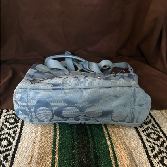 Coach Signature Light Blue Jacquard Satchel | Authentic | Shoulder Bag - Picture 4 of 6